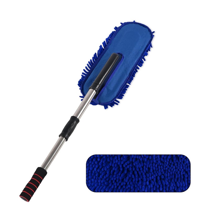 Kuber Industries Extendable Microfibre Duster for Home Cleaning Dust Spider Web Cleaner Stick Washable Dusting Brush for Home Car Cleaning Accessories Blue - Image 1