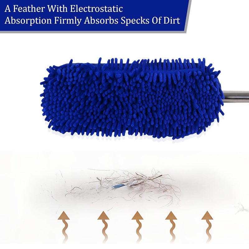 Kuber Industries Extendable Microfibre Duster for Home Cleaning Dust Spider Web Cleaner Stick Washable Dusting Brush for Home Car Cleaning Accessories Blue - Image 5