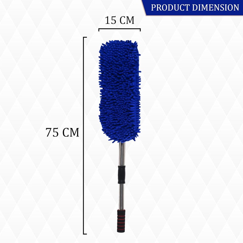Kuber Industries Extendable Microfibre Duster for Home Cleaning Dust Spider Web Cleaner Stick Washable Dusting Brush for Home Car Cleaning Accessories Blue - Image 3