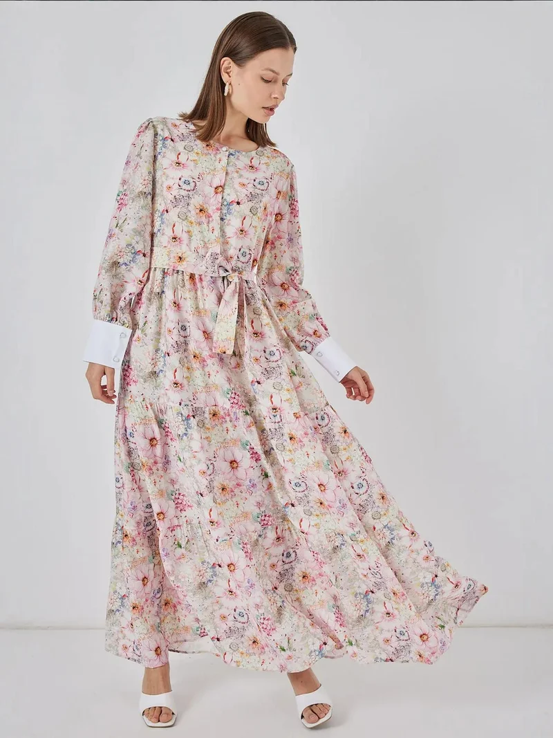 بيغ دارت فستان ماكسي بنقوش من مزيج الفيسكوز مع إغلاق بأزرار