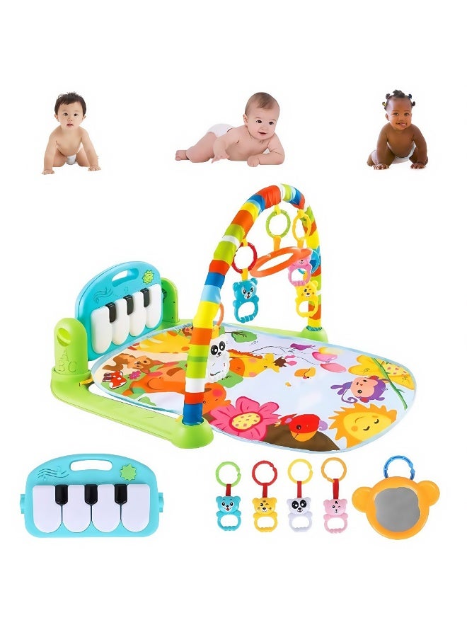 Baby Piano mat Kick and Play Multifunction Gym Play mat,Tummy time mat Baby Kicking for feet with Pendant Rattle,Animal Shape Maracas,Playmate for Baby (Green) - Image 1