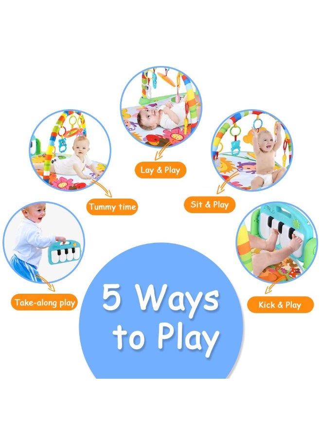 Baby Piano mat Kick and Play Multifunction Gym Play mat,Tummy time mat Baby Kicking for feet with Pendant Rattle,Animal Shape Maracas,Playmate for Baby (Green) - Image 4