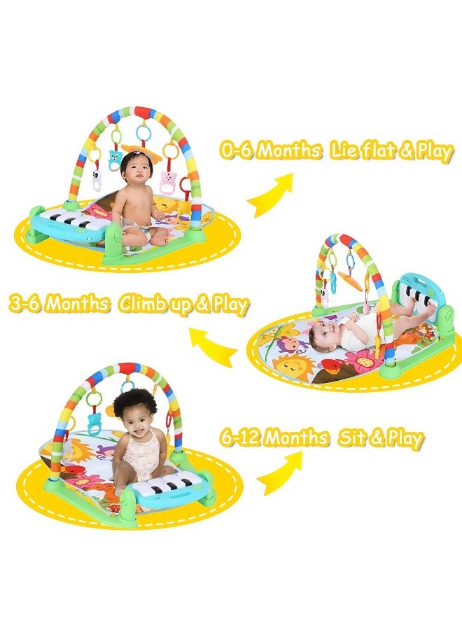 Baby Piano mat Kick and Play Multifunction Gym Play mat,Tummy time mat Baby Kicking for feet with Pendant Rattle,Animal Shape Maracas,Playmate for Baby (Green) - Image 3