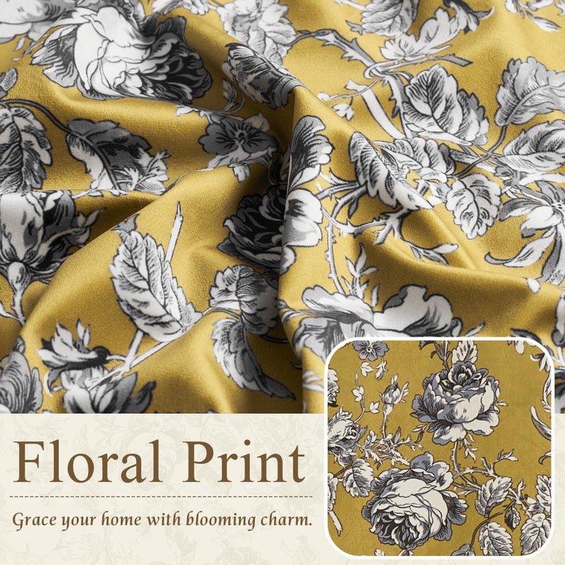 StangH Mustard Yellow Floral Velvet Curtains, Retro Classic Rose Patterned Drapes with Privacy Thermal Insulated Neoclassical Style Decor for Home Office, W52 x L96, 2 Panels - Image 4