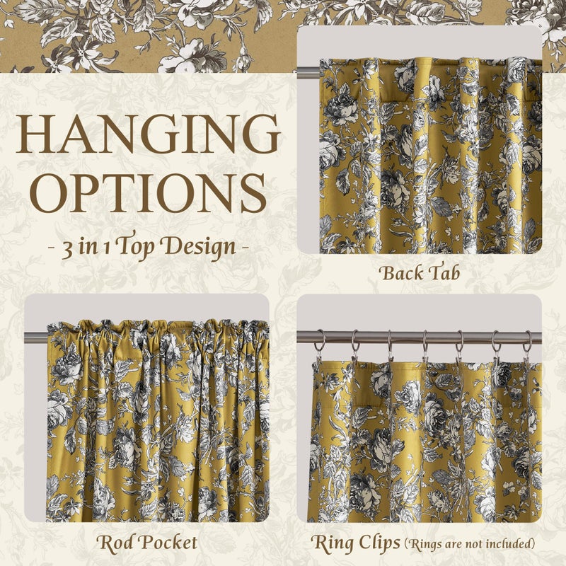 StangH Mustard Yellow Floral Velvet Curtains, Retro Classic Rose Patterned Drapes with Privacy Thermal Insulated Neoclassical Style Decor for Home Office, W52 x L96, 2 Panels - Image 5
