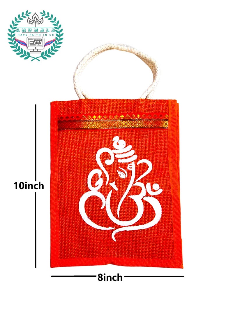 Anumala® Jute Bags with Contrast Ganesh And Kolam Art | Thamboolam And Jute Bags|Wedding And Birthday Return Gifts|Event Return Gifts Bag|Multicolor (10x8x4) inches - Image 5