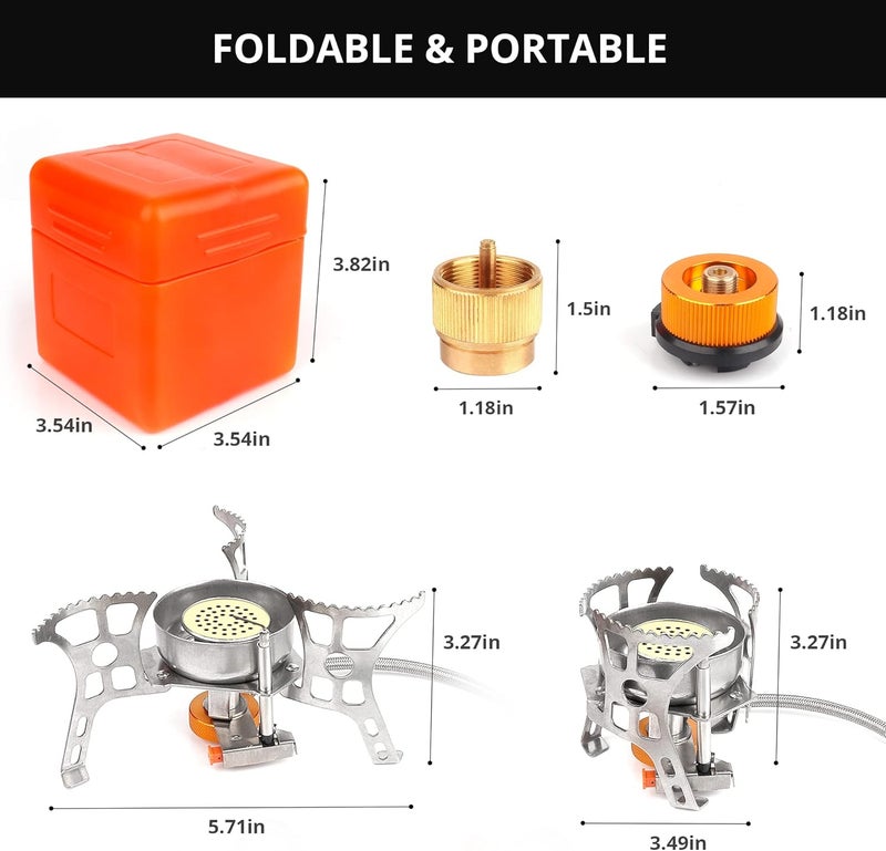RIDEIWAKE Camping Stove with Fuel Canister Adapter Portable Collapsible Gas Stove with Piezo Ignition-3900W-Lightweight-Windproof-Butane Adapter Camping and Backpacking Mini Stove Kit for Hiking - Image 3
