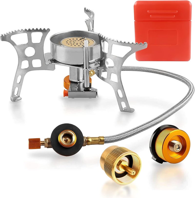 RIDEIWAKE Camping Stove with Fuel Canister Adapter Portable Collapsible Gas Stove with Piezo Ignition-3900W-Lightweight-Windproof-Butane Adapter Camping and Backpacking Mini Stove Kit for Hiking - Image 1