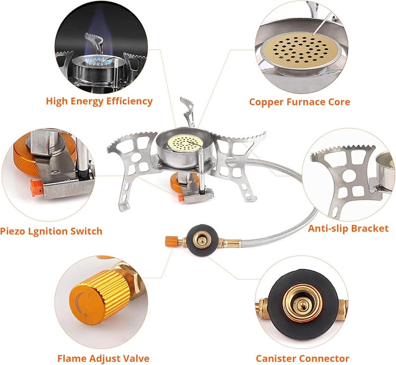 RIDEIWAKE Camping Stove with Fuel Canister Adapter Portable Collapsible Gas Stove with Piezo Ignition-3900W-Lightweight-Windproof-Butane Adapter Camping and Backpacking Mini Stove Kit for Hiking - Image 2