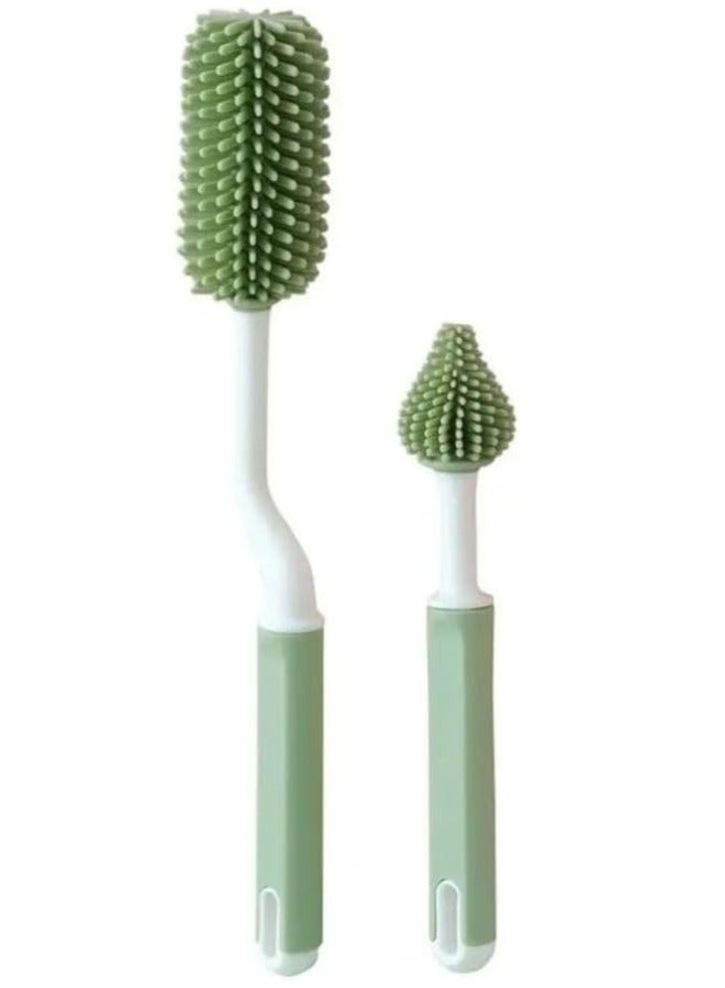 2Pcs Silicone Baby Bottle Brush Set, 360° Rotating Long Handle Water Bottle Cleaner Brush, Teat & Straw Brush Cleaning Cup Brush for Baby Bottles Plastic Bottles Glass Bottles Straws  - Image 1