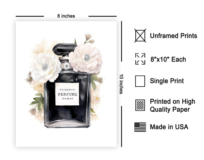 Poster Master Black Perfume Print - Fashion Poster - Modern Art - White Flower Wall Design - Gift for Men, Women & Fashionista - Minimal Decor for Living Room or Office - 8x10 UNFRAMED Wall Art - Image 2