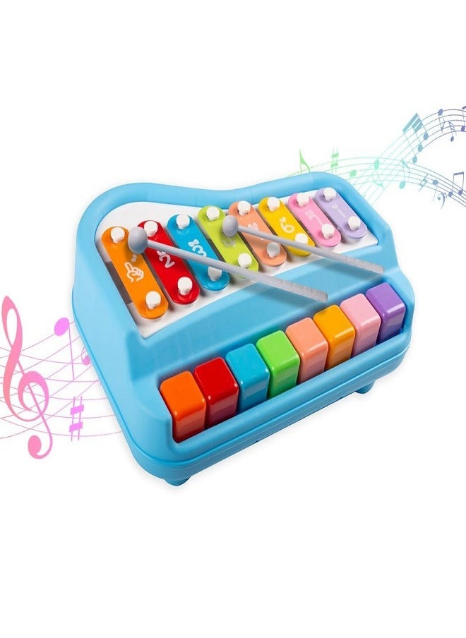 2-in-1 Piano Xylophone Toy for toddlers aged 0-3 years | Preschool educational toy 8 multi-coloured buttons Piano Xylophone (Large (21 x 30 cm) (Colour: Blue, Red, Yellow) Subject to availability  - Image 1