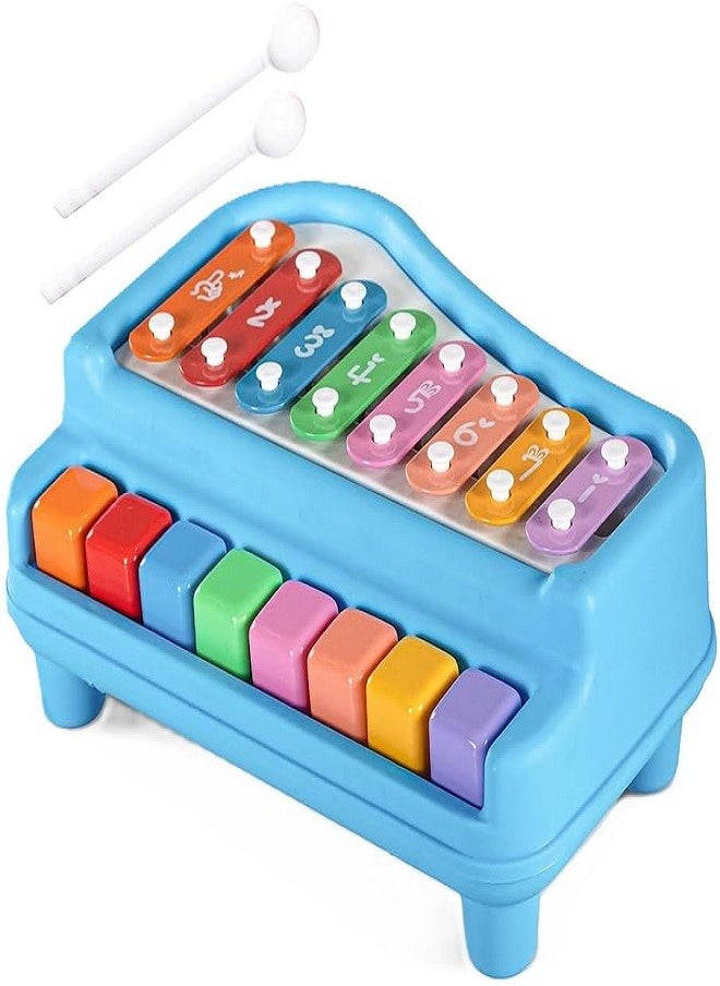 2-in-1 Piano Xylophone Toy for toddlers aged 0-3 years | Preschool educational toy 8 multi-coloured buttons Piano Xylophone (Large (21 x 30 cm) (Colour: Blue, Red, Yellow) Subject to availability  - Image 2