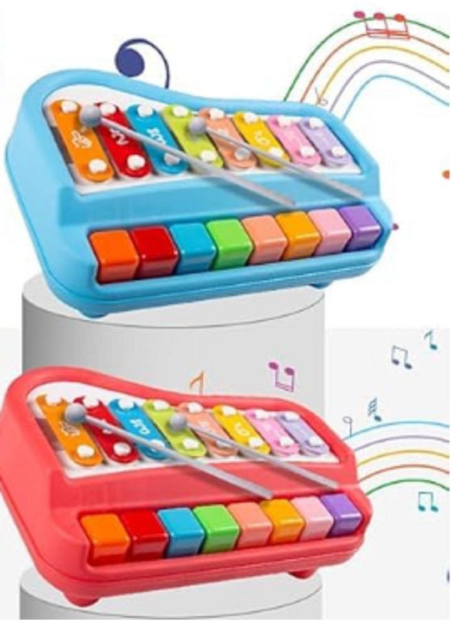 2-in-1 Piano Xylophone Toy for toddlers aged 0-3 years | Preschool educational toy 8 multi-coloured buttons Piano Xylophone (Large (21 x 30 cm) (Colour: Blue, Red, Yellow) Subject to availability  - Image 4