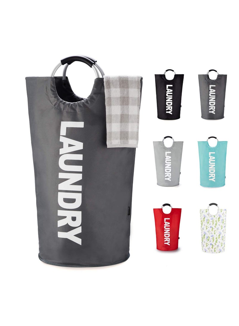 90L Laundry Basket Dark Grey Waterproof Laundry Hamper, Laundry Bag with Padded Handles, Clothes Hamper Stands Up Well, Collapsible Laundry Basket Easy Storage  - Image 1