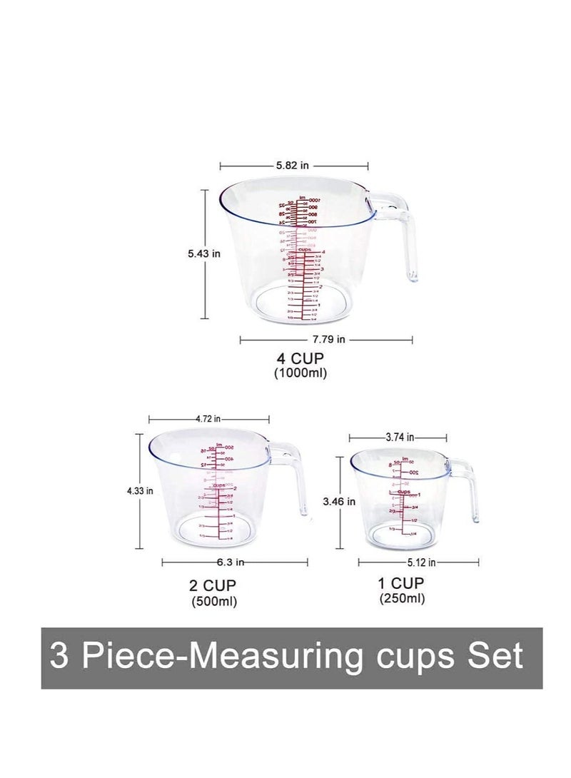 SYOSI Measuring Cups Set 3Pcs Plastic Measuring Cup of BPA free with Plug in Nesting Handle Stackable Design and Multiple Measurement Scales Clear  - Image 3