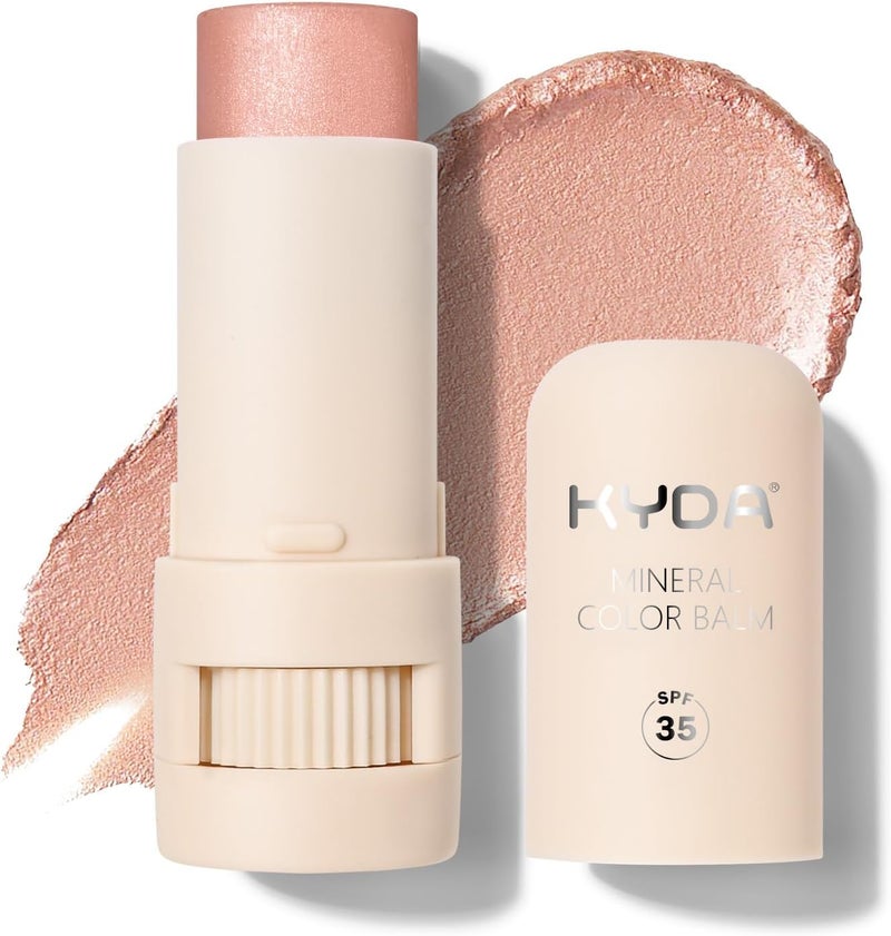 KYDA Mineral Color Balm SPF 35 Buildable Shimmer Color for Lip and Cheek Natural Shimmer Cream Blush Stick Lightweight Blendable Multiuse Makeup Balm SHY