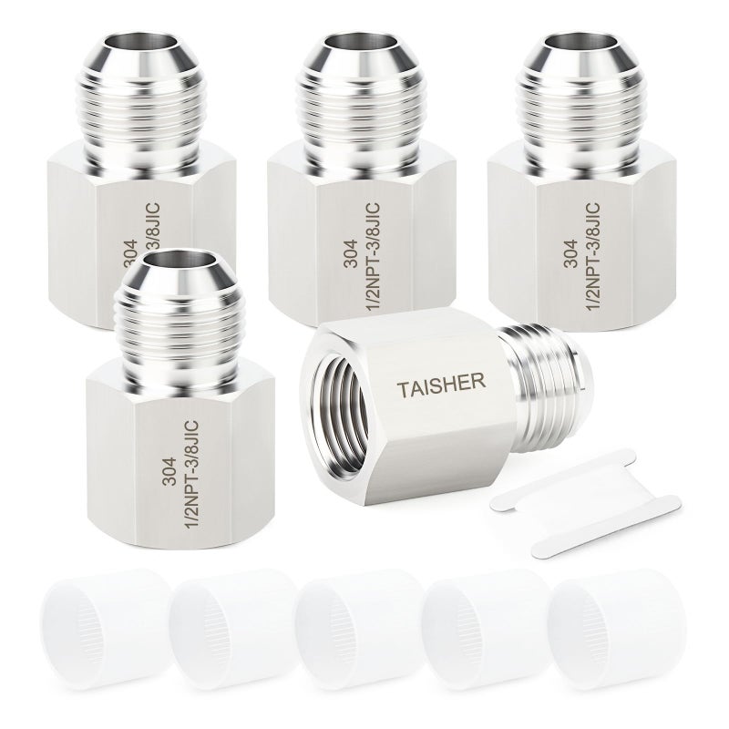 TAISHER 5PCS Forging of 304 Stainless Steel JIC Flare Tube Fittings38 JIC Male x 12 NPT FemaleHalf Union - Image 2