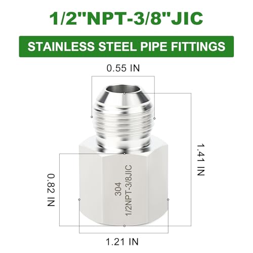 TAISHER 5PCS Forging of 304 Stainless Steel JIC Flare Tube Fittings38 JIC Male x 12 NPT FemaleHalf Union - Image 3