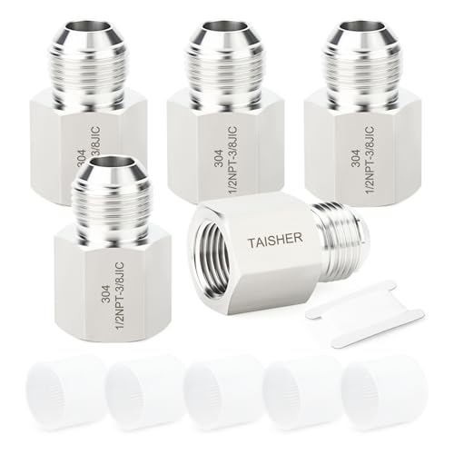 TAISHER 5PCS Forging of 304 Stainless Steel JIC Flare Tube Fittings38 JIC Male x 12 NPT FemaleHalf Union - Image 1