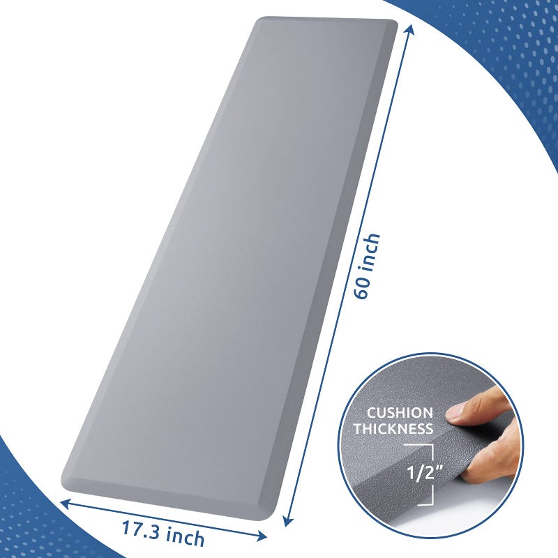 KitchenClouds Kitchen Mat Cushioned Anti Fatigue Kitchen Rug 17.3"x60" Water Resistant Non Slip Kitchen Rugs and Mats Standing Desk Mat Comfort Floor Mats for Kitchen House Sink Office (Grey) - Image 2