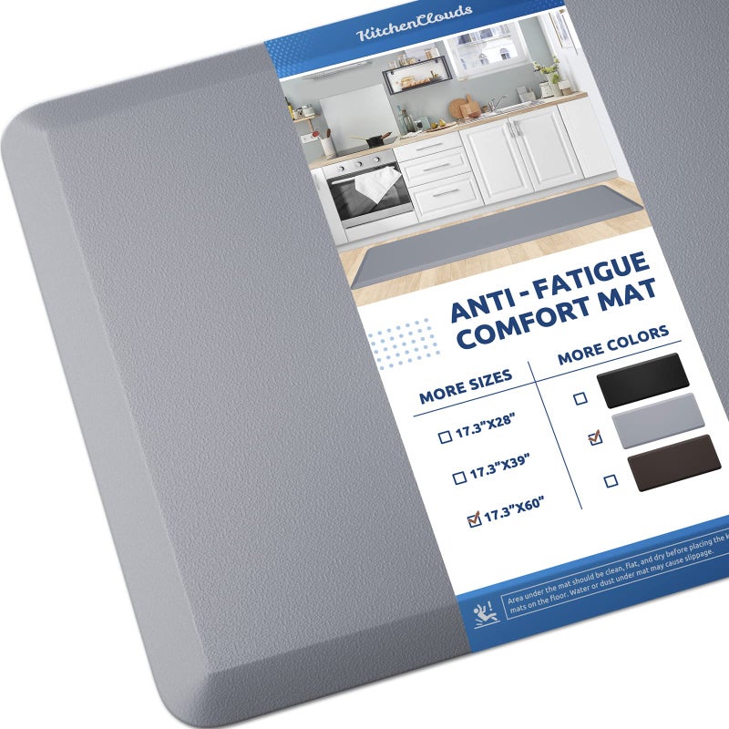 KitchenClouds Kitchen Mat Cushioned Anti Fatigue Kitchen Rug 17.3"x60" Water Resistant Non Slip Kitchen Rugs and Mats Standing Desk Mat Comfort Floor Mats for Kitchen House Sink Office (Grey) - Image 1