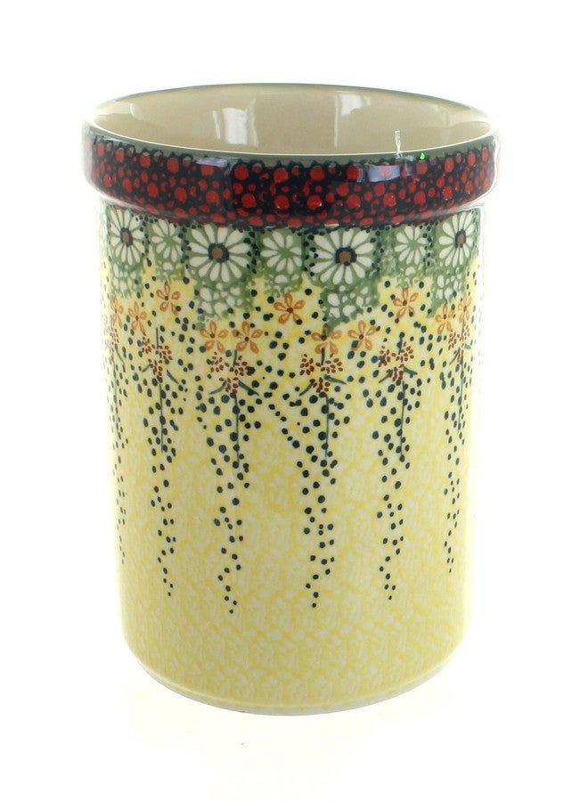 Blue Rose Pottery جرة أدوات المطبخ من الخزف البولندي "بلو روز" - لون أصفر مشرق - ارتفاع 6 بوصات - مثالية لتخزين الملاعق والملاعق المسطحة وأدوات الطبخ اليومية على سطح المطبخ - Image 1