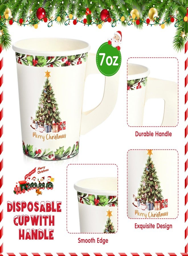 Maxcheck أكواب ورقية إسبريسو ماكس تشيك 100 قطعة مع مقبض 7 أونصات لشرب عيد الميلاد شجرة عيد الميلاد أكواب شاي قابلة للتصرف أكواب شوكولاتة ساخنة ملحقات بار لتزيين حفلة عيد الميلاد - Image 5