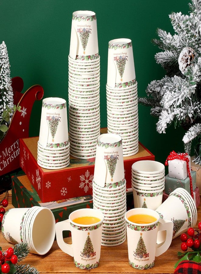 Maxcheck أكواب ورقية إسبريسو ماكس تشيك 100 قطعة مع مقبض 7 أونصات لشرب عيد الميلاد شجرة عيد الميلاد أكواب شاي قابلة للتصرف أكواب شوكولاتة ساخنة ملحقات بار لتزيين حفلة عيد الميلاد - Image 2