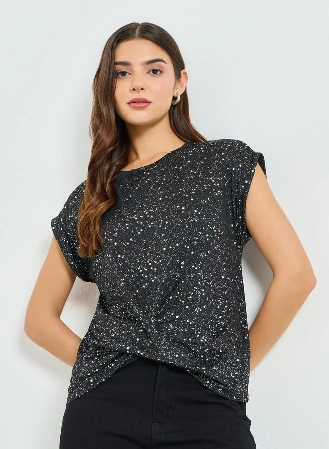 Take Two Black Embellished Cap Sleeve Top