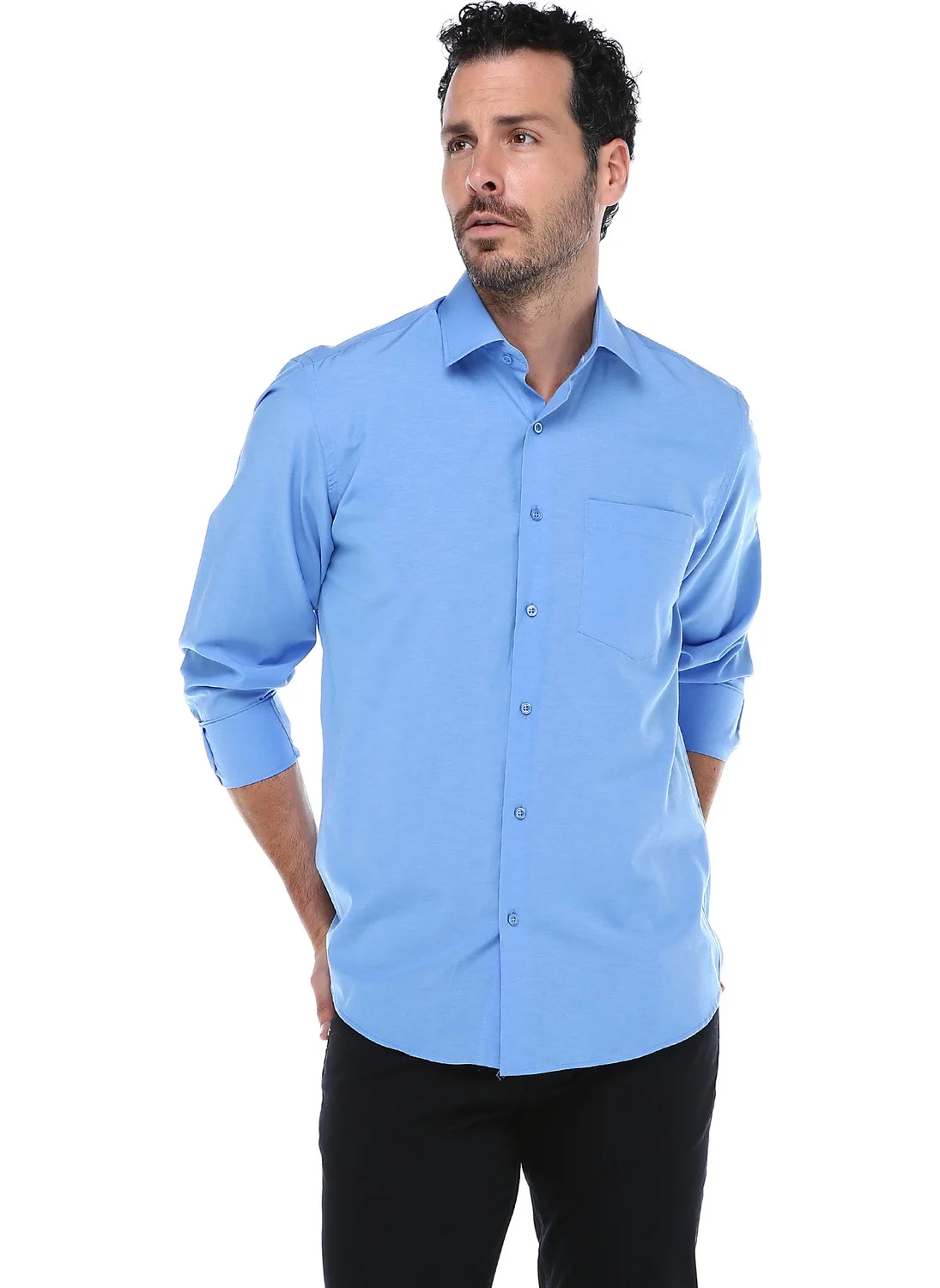 Varetta Men's Blue Classic Cut Pocket Straight Long Sleeve Shirt