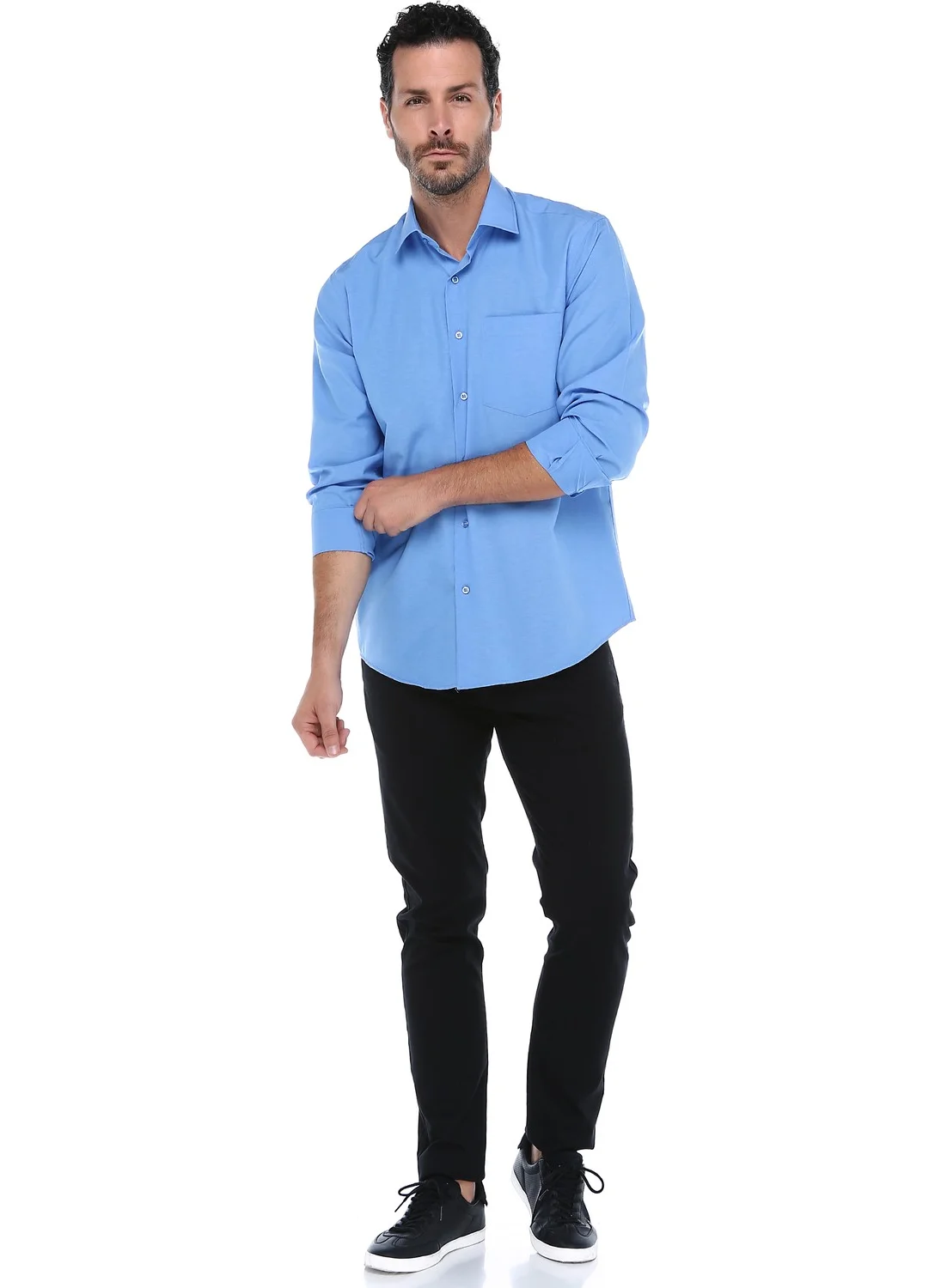 Varetta Men's Blue Classic Cut Pocket Straight Long Sleeve Shirt