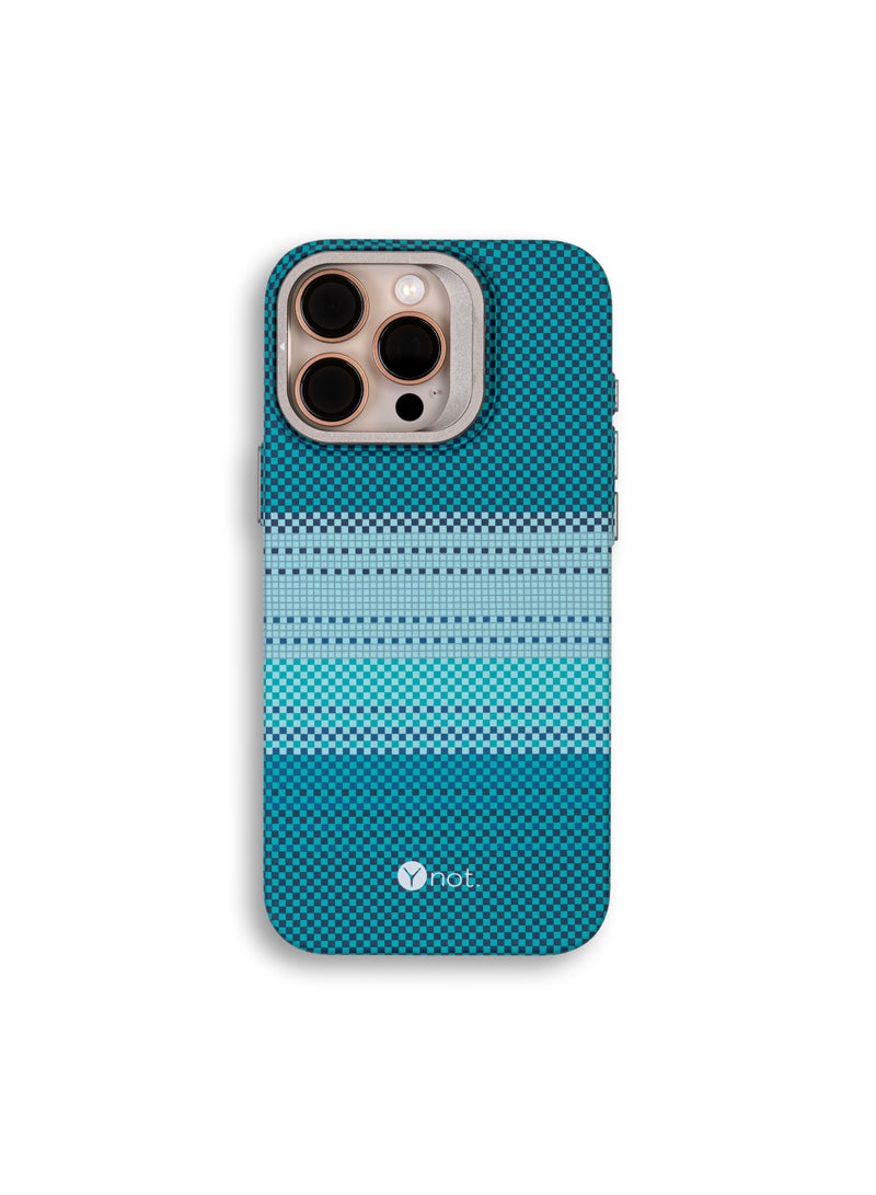 YNOT iPhone 16 Plus Kevlar Fiber Case with MagSafe and Stand - Blue Carbon - Image 1