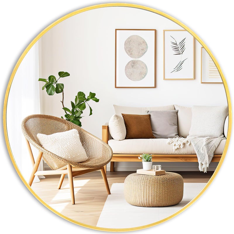 Fabuday Round Gold Mirror for Wall  20 Inch Circle Mirror for Bathroom Living Room Decor Metal Golden Framed Small Circular Mirror