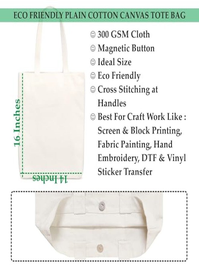 Roundsun Plain Canvas Vertical Tote Bag 300 GSM Cloth Magnet Button Closure Size 16 Height 14 Width Inches Multi-Purpose Bag Eco Friendly Pack of 10 - Image 3