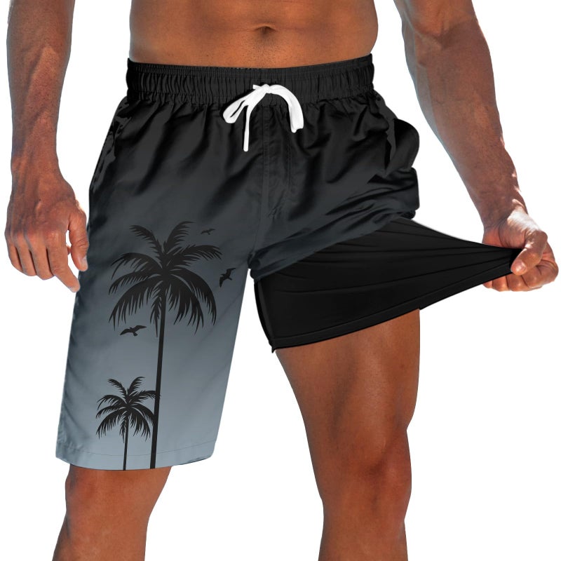 westwolf Mens Swim Trunks with Compression Liner Men's Stretch Board Shorts Lightweight Black White Mens Bathing Suits with Pockets 9" Board Shorts Men's Quick Dry Sports Summer Wear - Image 1