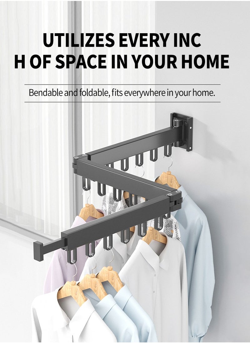 Telescopic Drying Rack, Foldable Aluminium Drying Rack, Wall Mounted Drying Rack, Rotatable Retractable 3-Part Non-Slip Clothes Rack 120.5cm x 9cm
