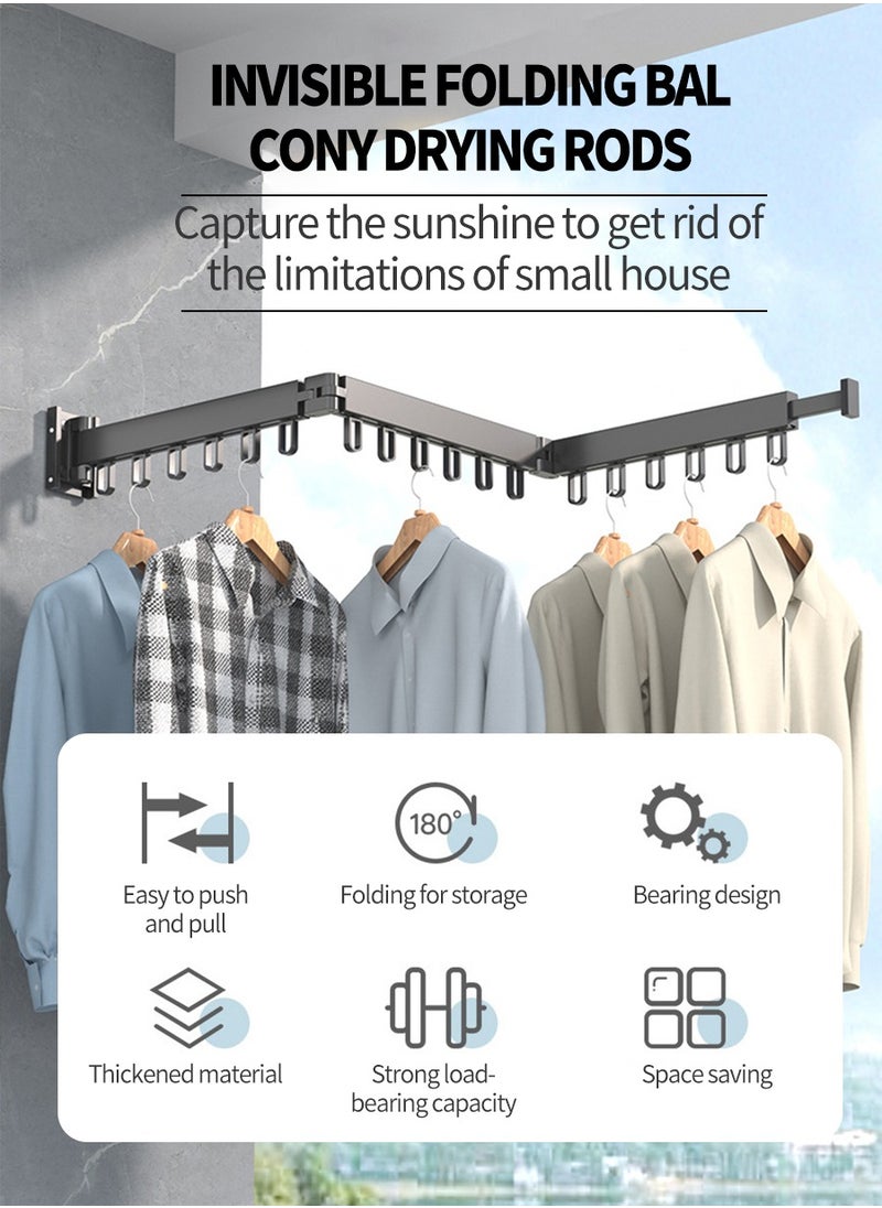 Telescopic Drying Rack, Foldable Aluminium Drying Rack, Wall Mounted Drying Rack, Rotatable Retractable 3-Part Non-Slip Clothes Rack 120.5cm x 9cm