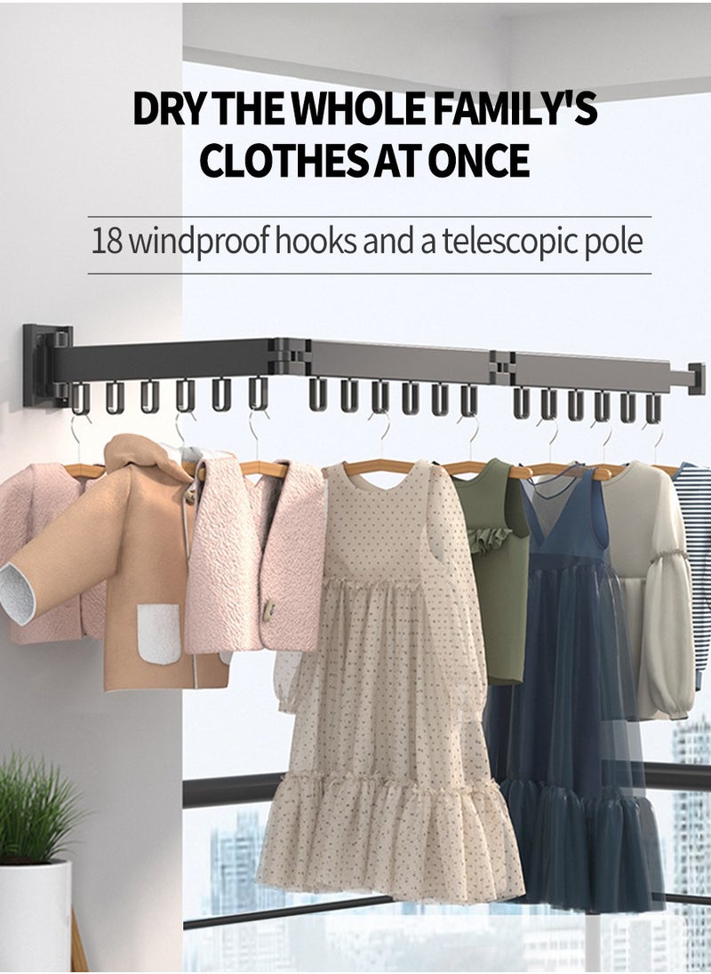 Telescopic Drying Rack, Foldable Aluminium Drying Rack, Wall Mounted Drying Rack, Rotatable Retractable 3-Part Non-Slip Clothes Rack 120.5cm x 9cm