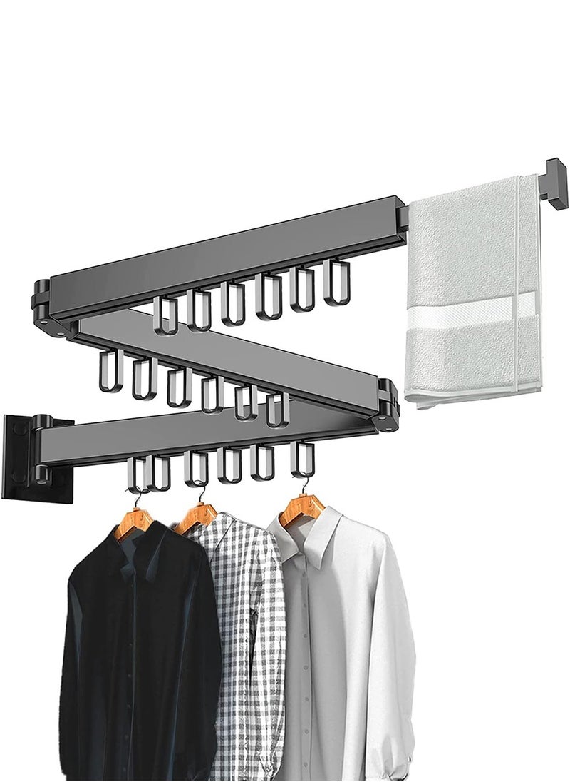 Telescopic Drying Rack, Foldable Aluminium Drying Rack, Wall Mounted Drying Rack, Rotatable Retractable 3-Part Non-Slip Clothes Rack 120.5cm x 9cm