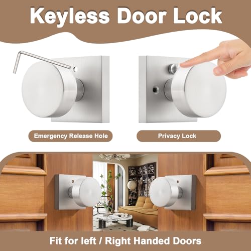 Probrico Privacy Door Knobs on Square Rose, Interior Door Locks for Bedroom and Bathroom, Brushed Nickel Turn Lock Door Handles, Keyless Interior Door Locksets, 6 Pack - Image 2