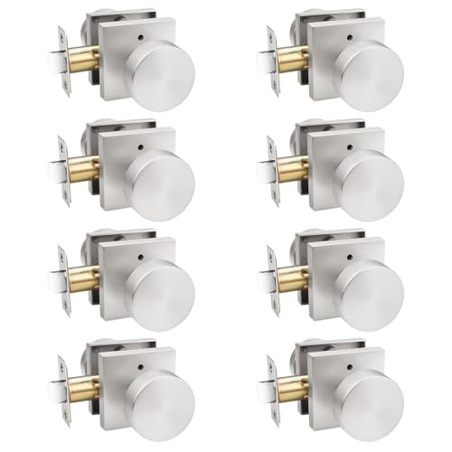 Probrico Privacy Door Knobs on Square Rose, Interior Door Locks for Bedroom and Bathroom, Brushed Nickel Turn Lock Door Handles, Keyless Interior Door Locksets, 6 Pack - Image 1