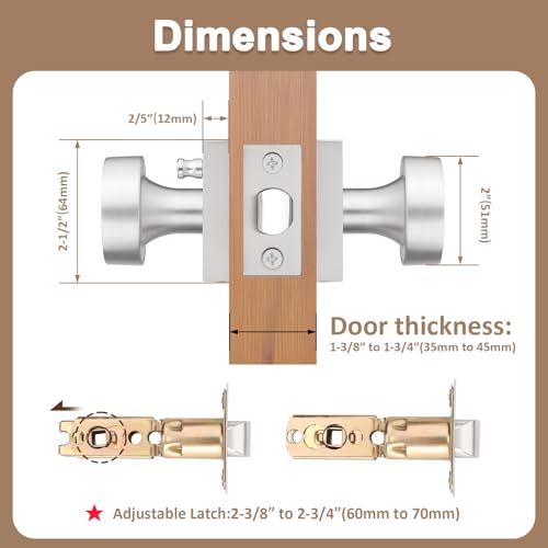 Probrico Privacy Door Knobs on Square Rose, Interior Door Locks for Bedroom and Bathroom, Brushed Nickel Turn Lock Door Handles, Keyless Interior Door Locksets, 6 Pack - Image 5