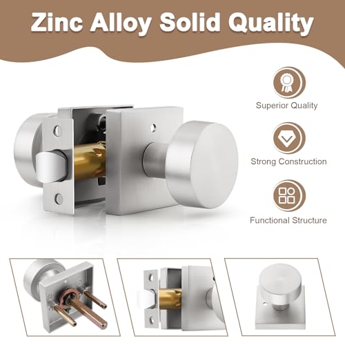 Probrico Privacy Door Knobs on Square Rose, Interior Door Locks for Bedroom and Bathroom, Brushed Nickel Turn Lock Door Handles, Keyless Interior Door Locksets, 6 Pack - Image 3