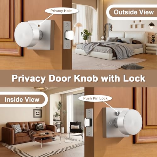 Probrico Privacy Door Knobs on Square Rose, Interior Door Locks for Bedroom and Bathroom, Brushed Nickel Turn Lock Door Handles, Keyless Interior Door Locksets, 6 Pack - Image 4