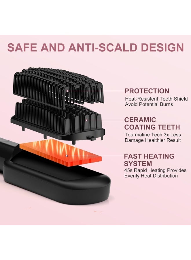 Telfun Hair Straightener Brush - Telfun Ionic Hair Straightening Brush with 13 Temps LCD Display 45s Fast Heating 60mins Auto-Off Anti-Scald Ceramic Hair Straightener Comb for Home Salon - Image 3
