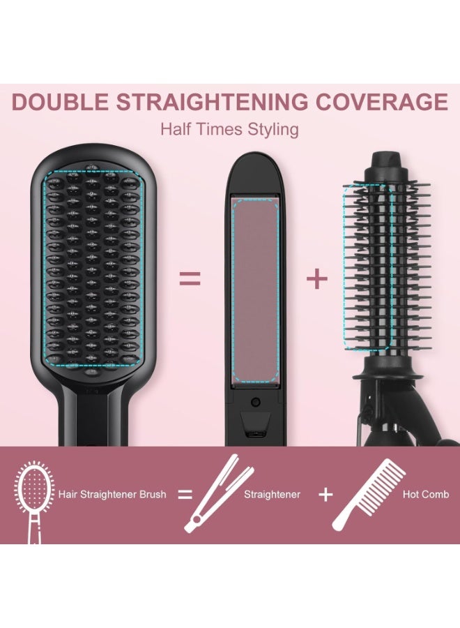 Telfun Hair Straightener Brush - Telfun Ionic Hair Straightening Brush with 13 Temps LCD Display 45s Fast Heating 60mins Auto-Off Anti-Scald Ceramic Hair Straightener Comb for Home Salon - Image 4