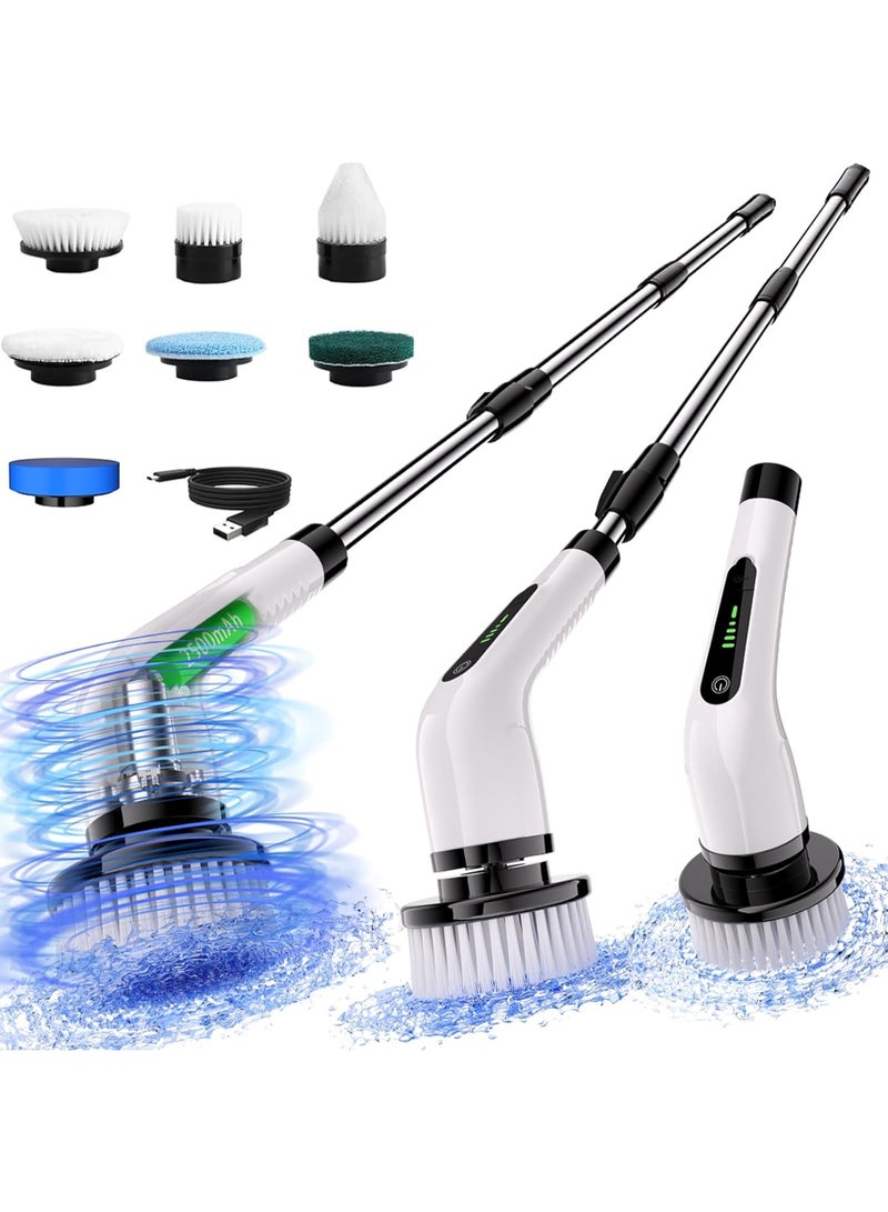 أكاليكس فرشاة تنظيف كهربائية دوارة 9 في 1 لاسلكية للحمامات، مزودة بـ 9 رؤوس فرشاة قابلة للاستبدال، ومقبض تمديد قابل للتعديل، وشاحن، ومحرك قوي بقدرة 25 واط، ومنظف كهربائي مقاوم للماء لحوض الاستحمام، والبلاط، والدش، والأرضيات، والمطبخ، وغيرها. - Image 1