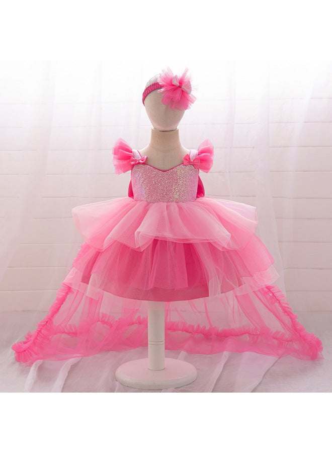 European And American Children's Wear Children's Dress Christmas Sequins Dress Puffy Cake Trailing Show Dress Princess Dress