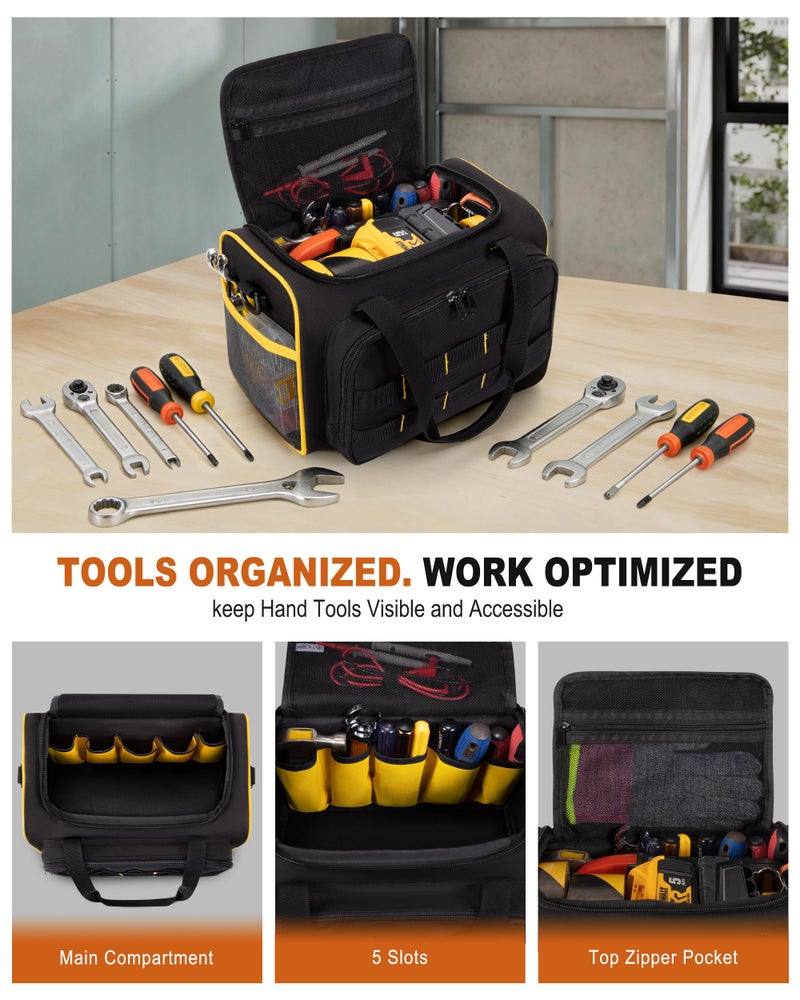 Marscamd 12-inch Tool Bag with Multiple Pockets, Heavy Duty Tool Tote for Men, Black - Image 2